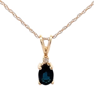 10K Yellow Gold Blue Sapphire & Diamond Necklace 18 in. 