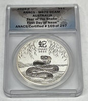 2025 Australia Year of the Snake ANACS MS70 DCAM 1oz .9999 Fine Silver