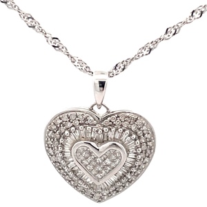 14K White Gold 1.0CTW Diamond Heart 20 in. Necklace