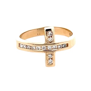 14K Yellow Gold 1/4CTW Diamond Cross Ring SZ:7