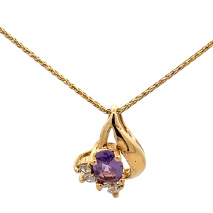 14K Yellow Gold Diamond & Amethyst Gemstone 18 in. Necklace