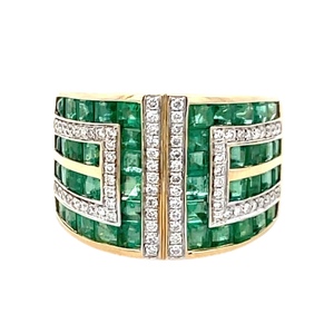 18K Yellow Gold 1/2CTW Diamond & Emerald Gemstone Ring SZ:7