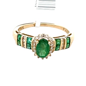 14K Yellow Gold Diamond & Emerald Gemstone Ring SZ:6