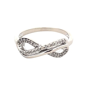 Ladies 10K White Gold  1/10CTW Diamond Infinity Fashion Ring SZ:8, 2.9g