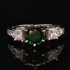 14K White Gold 1.0CTW Diamond & Green Gemstone Cocktail Ring SZ:4