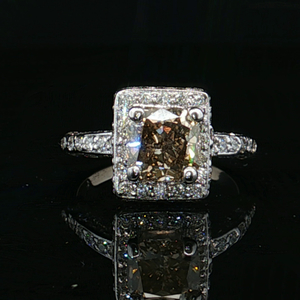 14K White Gold 1.4Ct Champagne Diamond Engagement Ring 2.0CTW SZ:4