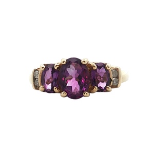 Ladies 14k Yellow Gold Amethyst Gemstone and Diamond Ring SZ:7