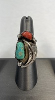 Sterling Silver Turquoise & Coral Ring Size 7