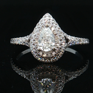 Ladies 14K White Gold 1.0CTW Diamond Double Halo Pear Engagement Ring SZ:7