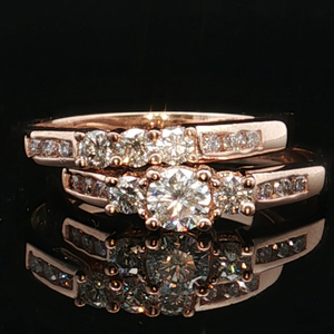 Ladies 14K Rose Gold 1.0CTW Diamond Two-Piece Bridal Set SZ:9