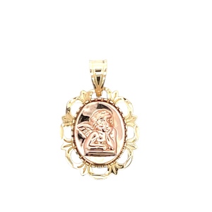 14K Two-Tone Gold 1" Cherub Pendant 