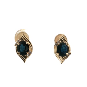 14K Yellow Gold .06CTW Diamond and Topaz Gemstone Stud Earrings 