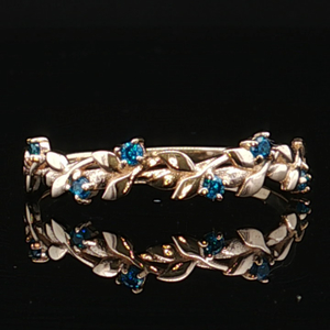 Ladies 14K Yellow Gold Blue Gemstone Fashion Band SZ:6.5