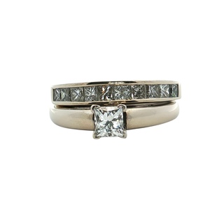 14k White Gold Ladies 1CTW Princess Diamond Bridal Set SZ:7