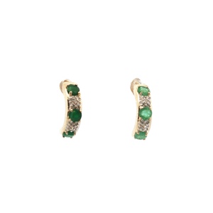 10K Yellow Gold Diamond .02CTW and Emerald Gemstone Stud Earrings 