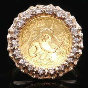 14K Yellow Gold 1/20 Oz. Panda Coin Diamond Ring SZ:7