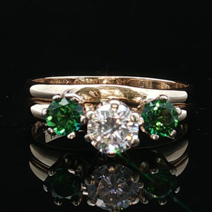 Ladies 14K Yellow Gold  .35Ct Diamond & Tsavorite Garnet Bridal Set SZ:4