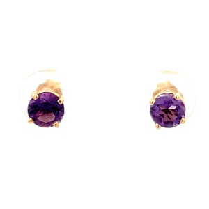 14K Yellow Gold Amethyst Gemstone Stud Earrings 