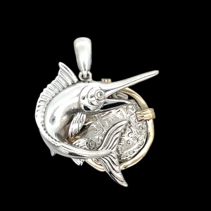 Sterling Silver 14K Yellow Gold Atocha Coin Swordfish Pendant
