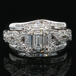 Ladies 14K White Gold 1-1/4CTW Diamond Halo Bridal Wrap Set SZ:7