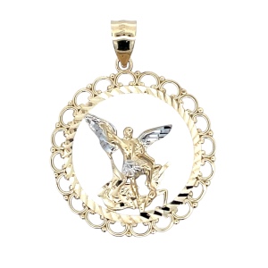 14K Yellow Gold  Archangel Michael Fighting Lucifer Pendant 3.5g