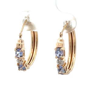 14K Yellow Gold 3/4 in. Tanzanite & Diamond Hoop Earrings