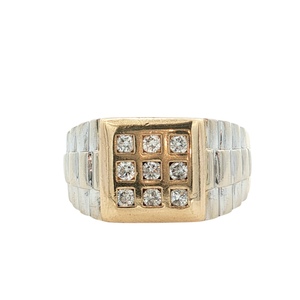 Gents 14K Two-Tone Gold 1/2CTW 9-Diamond Cocktail Ring SZ:11, 7.8g