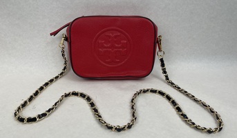 Tory Burch Perry Bombe Red Pebbled Leather Crossbody Bag
