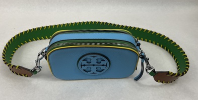 Tory Burch Mini Miller Blue Azure Pebbled Leather Crossbody Bag