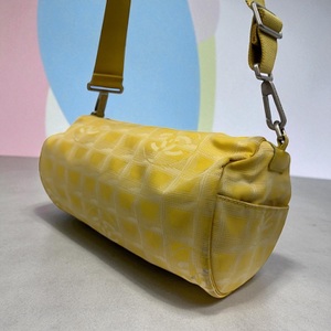 Rare! Chanel Printed Nylon Yellow Barrel Travel Bag