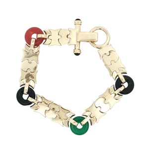 14K Yellow Gold 7-1/4" Multi-color Disc Bracelet 26.6g