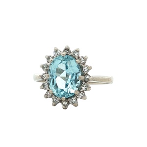 Ladies 14k White gold 1/5CTW Diamond & Aquamarine Gemstone Ring SZ:7.5