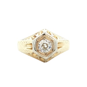 Vintage 14K Yellow Gold 1/2Ct European-Cut Diamond Solitaire Cocktail Ring SZ:10