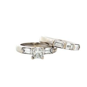 14K White Gold 1-1/4CTW Princess Diamond Bridal Set SZ:5