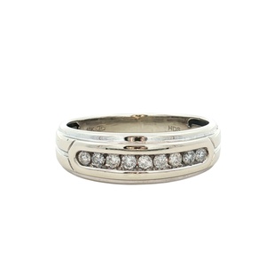 Gents 10K White Gold 1/4CTW 9-Diamond Wedding Band SZ:8