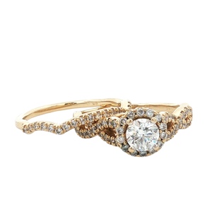 Ladies 14K Yellow Gold 1-1/2CTW Lab-Diamond Two-Piece Bridal Set SZ:9, 6.7g