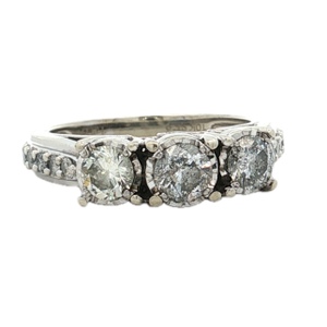 10K White Gold 1-1/4CTW 3-Diamond Anniversary Ring SZ;7, 3.8g