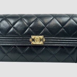 Chanel  Black Lambskin Boy Flap Long Wallet 