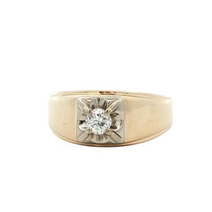 Gents 14K Yellow Gold .40Ct Diamond Solitaire Cocktail Ring SZ:12