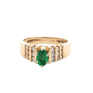 Ladies 14K Yellow Gold 1/4CTW Diamond & Emerald Gemstone Ring SZ:7