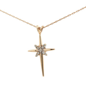 14K Yellow Gold 16 in. Diamond Cross Necklace 