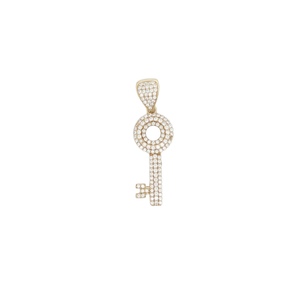 14K Yellow Gold Cubic Zirconia Embellished Skeleton Key Pendant 2.5g