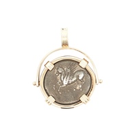 14K Yellow Gold Ancient Greek Pegasus and Athena Silver Stater Circa 350-240BC Pendant