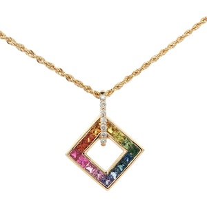 NaHoku 14K Yellow Gold Multi-Color Sapphire & Diamond Necklace 20 in. 