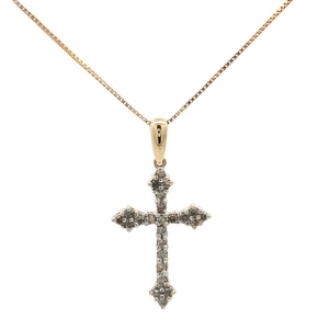 10K Yellow Gold 18 in. 1/4CTW Diamond Cross Necklace 2.3g