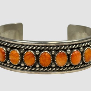 Silver C. Charley Orange Jasper Cuff Native American 