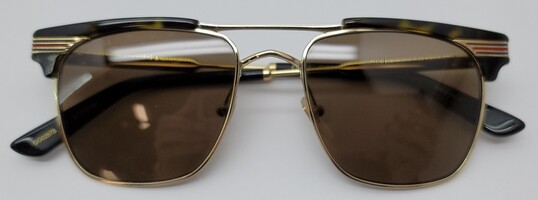 Gucci Sunglasses Men's Square Metal Frame Havana Gold Brown Lens GG0287S 003