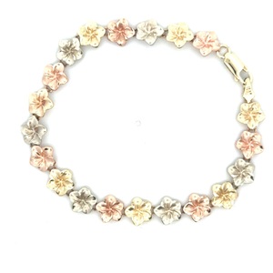 14K Tri-Color Gold 7.5 in. Floral Bracelet 9.4g