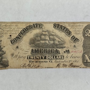 The Confederate States of America 1861 $20 Richmond Note
