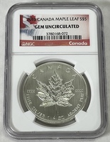 2013 Canada Maple Leaf $5 .9999 Fine 1oz Silver Coin NGC 